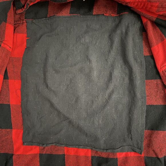 Upcycled Flannel Shirt Womens Medium Shacket Chili Peppers Red Country Grunge - Picture 12 of 16